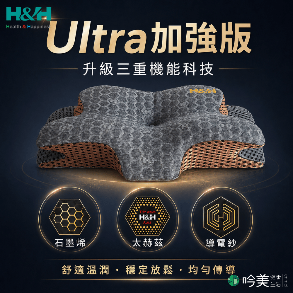南良 H&H 2025新品 石墨烯能量機能枕 Ultra加強升級版|石墨烯×太赫茲×導電紗|三重科技打造安穩舒眠-吟美